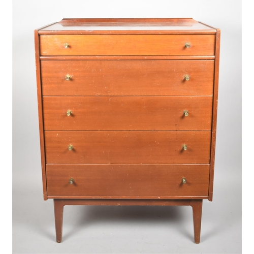 95 - A 1970's William Lawrence Teak Bedroom Chest of Five Drawers with Brass Handles, 76cm wide