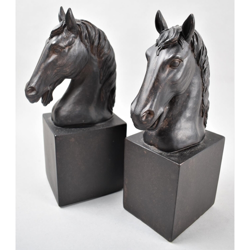 23 - A Pair of Modern Bookends or Ornaments, Horses Heads, Each 24cm high