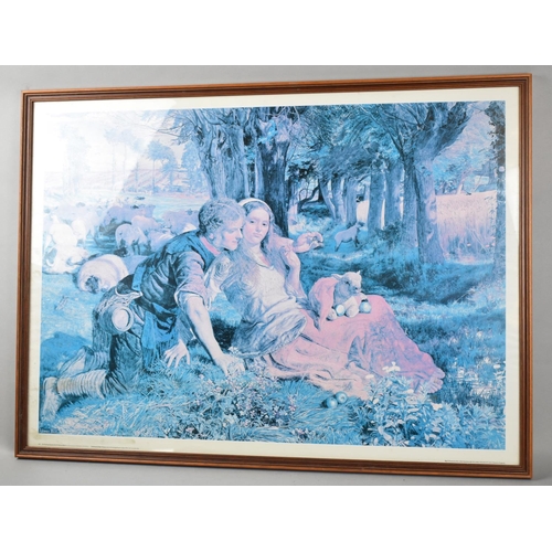 234 - A Framed Print of Shepherd with Maiden and Lamb