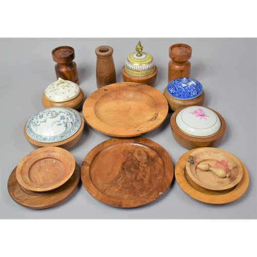 236 - A Collection of Treen Bowls with 19th century and Later Ceramic Lids