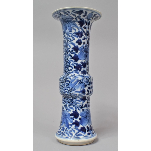 254 - A 19th Century Chinese Blue and White Gu Shaped Beaker Vase of Flared Neck Form Decorated with Drago... 