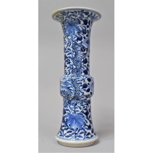 254 - A 19th Century Chinese Blue and White Gu Shaped Beaker Vase of Flared Neck Form Decorated with Drago... 