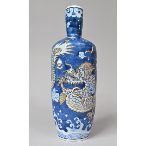 257 - A Good Quality Japanese Porcelain Blue and White Vase of Bottle Form Decorated with Dragon Amongst S... 