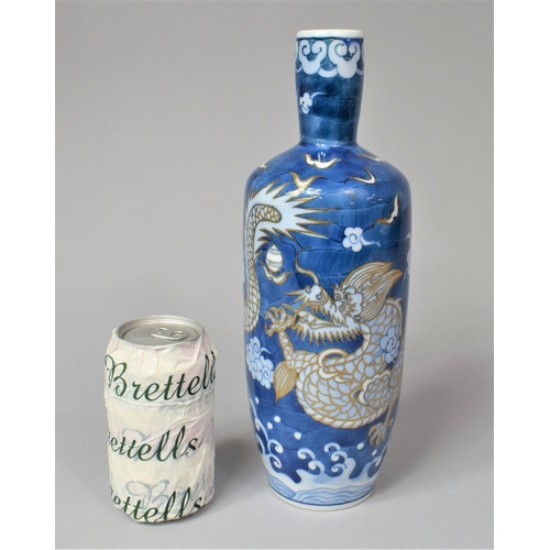 257 - A Good Quality Japanese Porcelain Blue and White Vase of Bottle Form Decorated with Dragon Amongst S... 