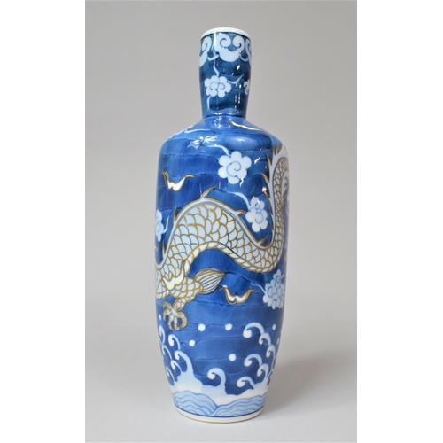 257 - A Good Quality Japanese Porcelain Blue and White Vase of Bottle Form Decorated with Dragon Amongst S... 