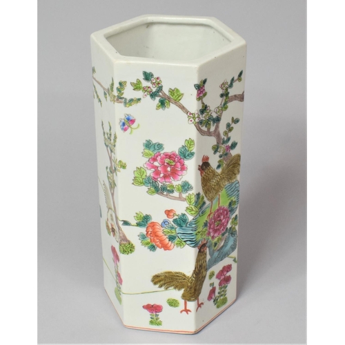 259 - A 20th Century Chinese Vase of Hexagonal Panelled Form Decorated with Allied Enamels Depicting Chick... 