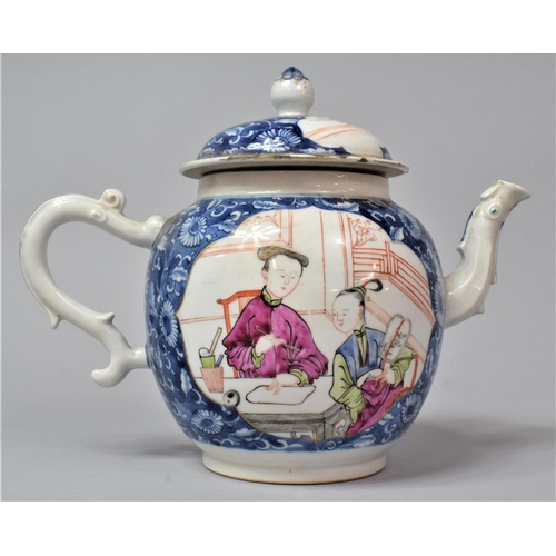 262 - An 18th Century Chinese Export Teapot of Bulbous Bellied Form Housing Figural Cartouches Depicting S... 