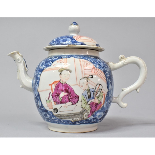 262 - An 18th Century Chinese Export Teapot of Bulbous Bellied Form Housing Figural Cartouches Depicting S... 