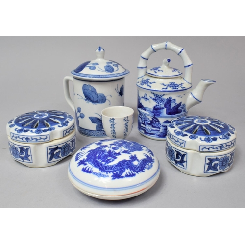 263 - A Collection of Various Modern Chinese Blue and White to Comprise Teapot, Lidded Pots, Cup and Cover... 