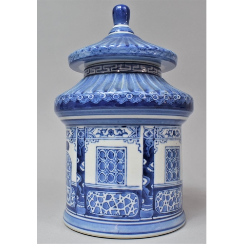 267 - A Blue and White Novelty Biscuit Barrel in the Form of a Pagoda, 28cm high