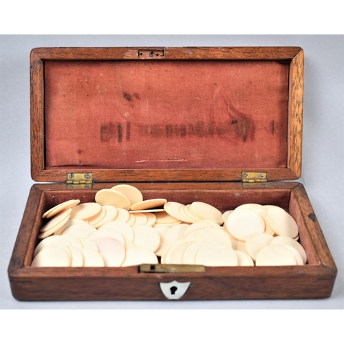 3 - A Late 19th Century Mahogany Box Containing Ninety Games Counters, 21cm Wide