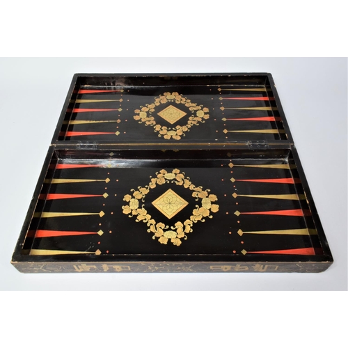 5 - An Early 20th Century Lacquered Wooden Games Box with Chinoiserie Decoration, the Outer Surface with... 