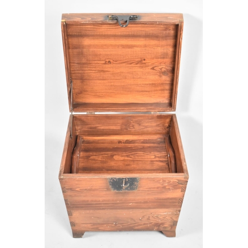 50 - A Mid 20th Century Fitted Wooden Box with Iron Carrying Handles, 42cm x 46cm x 47cm High