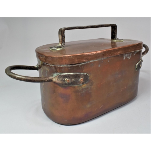 63 - A Victorian Oval Cooking Pan with Steel Carrying Handles and Steel Handle To Lid, 50cm Wide Overall