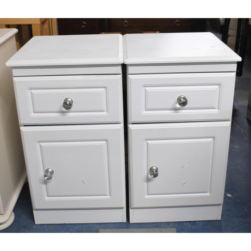 643 - A Pair of White Painted Bedside Cabinets with Single Top Drawers, Each 38cm Wide