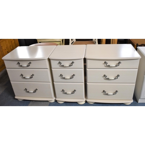 645 - A Set of Three Three Drawer Bedroom Chest, Two by 63cm Wide and one 42cm wide