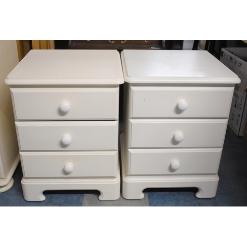 646 - A Pair of Cream Painted Three Drawer Bedside Chests, 45cm wide