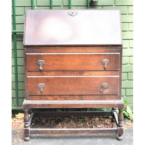 670 - A Mid 20th Century Fall Front Bureau with Two Base Drawers, 73cm wide