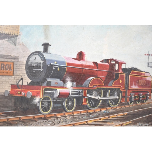 127 - A Framed Oil on Board Depicting Locomotive in Station, Signed B G Price 1983, 49x45cm