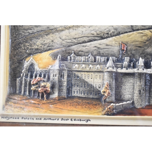 160 - An Osborne Ivorex Plaque, Holyrood Palace and Arthur's Seat Edinburgh, 27.5x17.5cm