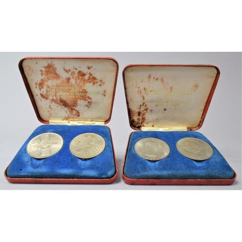 210 - Two Cased Pairs of Commemorative Crowns, Sir Winston Churchill and Elizabeth II Coronation