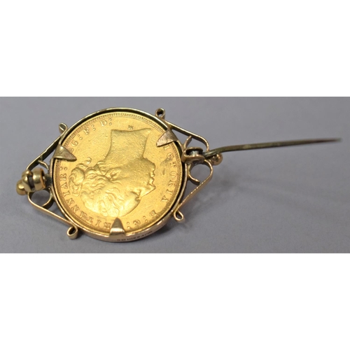 214 - An 1881 Gold Sovereign in 9ct Gold Brooch Mount (Replacement Pin), Total Weight 11.1gms