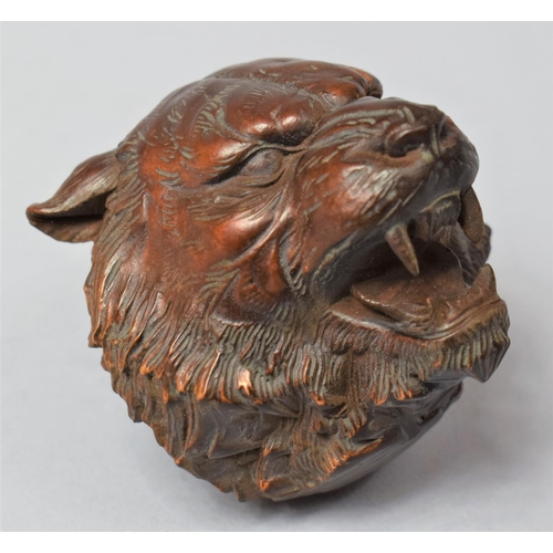 256 - A Finely Carved Hardwood Netsuke In the Form of a Snarling Tigers Head. Approx. 5cm Tall.