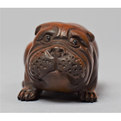 258 - A Nicely Carved Netsuke in the Form of a Bulldog, Signed, 5cm Long