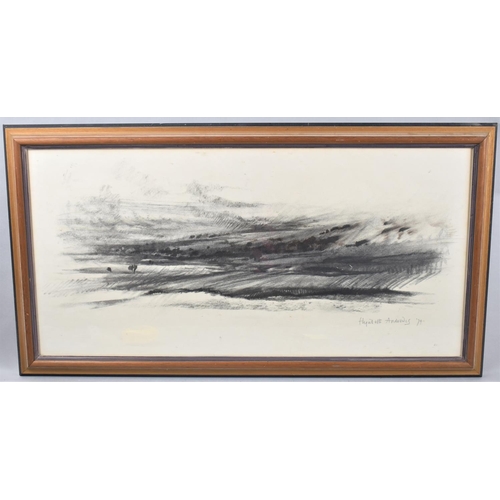 422 - A Framed Charcoal Sketch of a Landscape by Hyndt H Andrews, 70x34cm