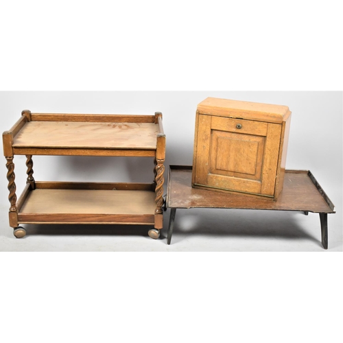 630 - A Barley Twist Two Tier Low Trolley Oak Bed Tray and Locked Oak Box (No Key)