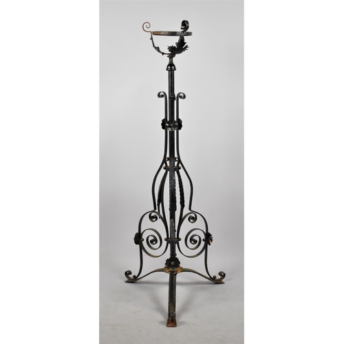 631 - A Late 19th/Early 20th Century Wrought and Iron Rise and Fall Oil Lamp Stand on Tripod Support