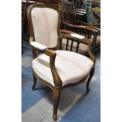 637 - A French Style Salon Armchair in Need of Some Attention to Arm Joints and Reupholstery