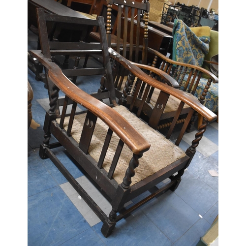 638 - An Edwardian Oak Reclining Armchair with Barley Twist Supports, No Cushions and Requires Back Bar Su... 