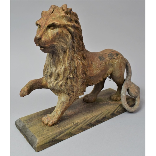 82 - An 18th Century Style Cast Metal Study of a Lion with Paw Raised and Set on Wooden Plinth Base, Tail... 