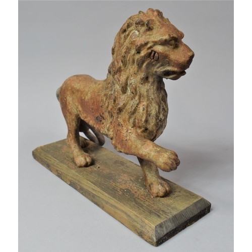 82 - An 18th Century Style Cast Metal Study of a Lion with Paw Raised and Set on Wooden Plinth Base, Tail... 