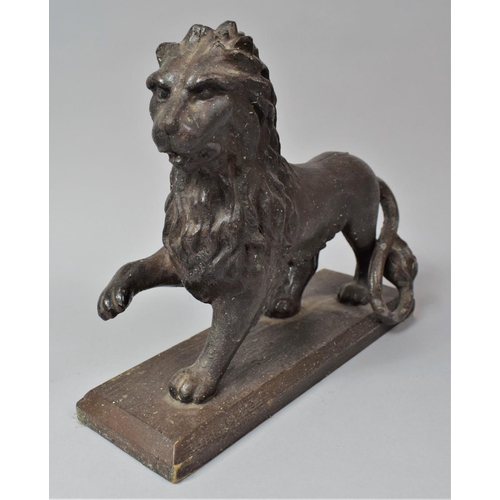 83 - An 18th Century Style Cast Metal Study of a Lion with Paw Raised and Set on Wooden Plinth Base, Tail... 