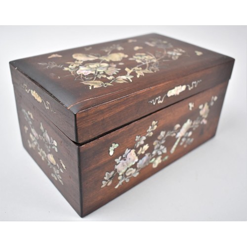 2 - A Pretty Mother of Pearl Inlaid Wooden Box Decorated with Flowers, Butterflies and Birds, 21cm Wide