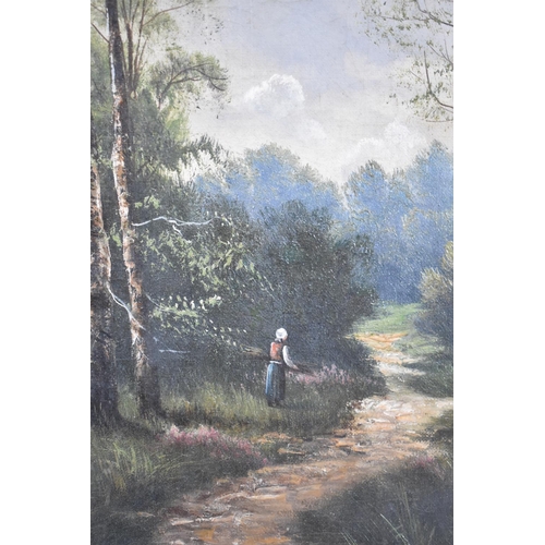 103 - A Gilt Framed Oil on Canvas by G Haller Depicting Figure on Wooded Lane, 30x51cm