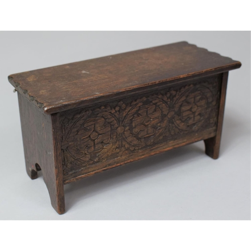 28 - An Edwardian Oak Novelty Two Division Box in the Form of a Coffer Chest with Carved Front Panel, Hin... 