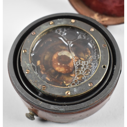 38 - A Late 19th/Early 20th Century Leather Cased Brass Circular Gimballed Pocket Compass, Probably Milit... 