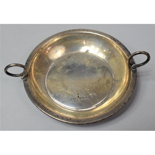 385 - A Circular Silver Wine Taster or Coaster with Two Raised Handles, 9.5cm Diameter, Sheffield 1905