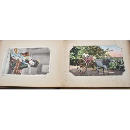 42 - A Lacquered Japanese Postcard Album Containing Coloured and Monochrome Postcards to Include Hong Kon... 