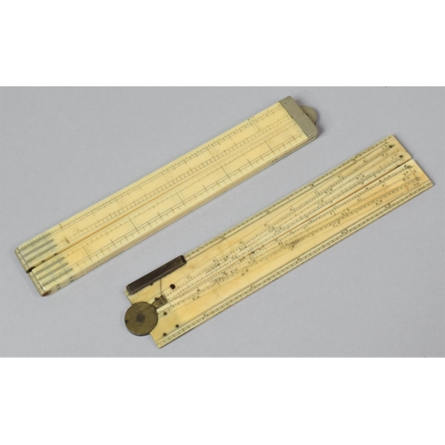 50 - Two 19th Century Folding Ivory Drawing Scale Rulers, 16cm Long When Closed