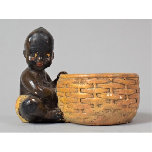 63 - A Mid 20th Century Cast Plaster Novelty Bowl in the Form of Child Beside Basket, 10cm high