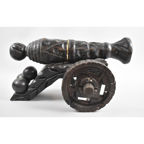 80 - A Late 20th Century Carved Wooden Study of a Spanish Cannon, 41cm Long