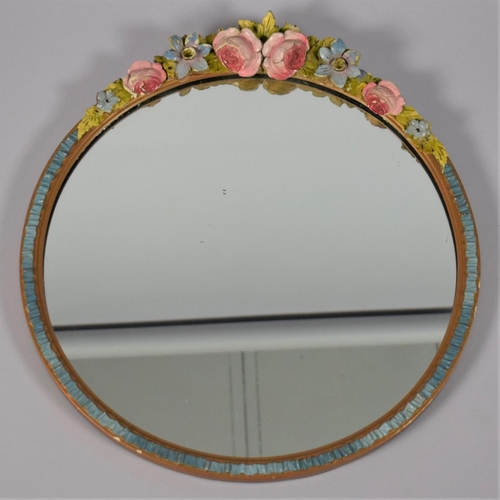 91 - A Vintage Circular Barbola Wall mirror with Usual Floral Decoration in Multi Coloured Enamels, 44cm ... 