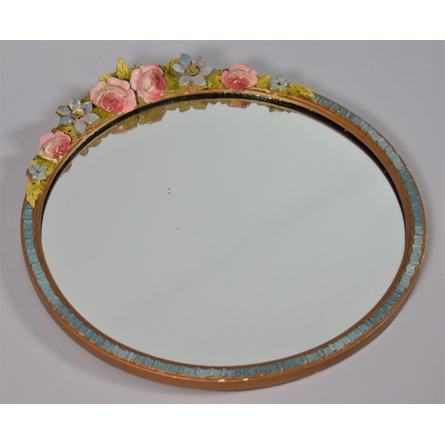 91 - A Vintage Circular Barbola Wall mirror with Usual Floral Decoration in Multi Coloured Enamels, 44cm ... 