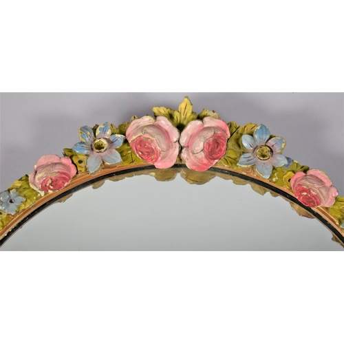 91 - A Vintage Circular Barbola Wall mirror with Usual Floral Decoration in Multi Coloured Enamels, 44cm ... 