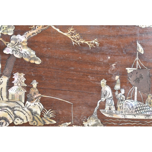 101 - An Oriental Rectangular Mother of Pearl Inlaid Tray, 57cm x 39cm, Some Losses and Splits