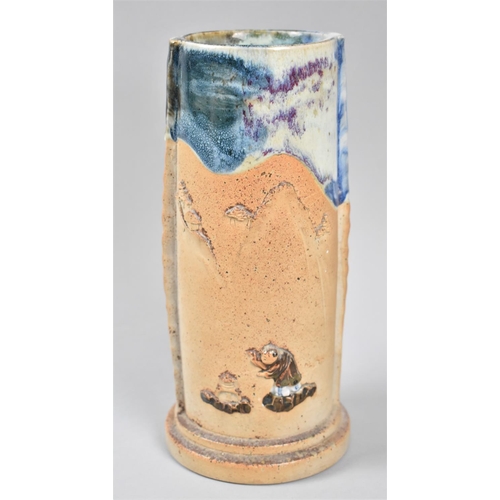 111 - A Late 19th Century Japanese Sumida Gawa Tan Clay Vase with Relief Decoration Depicting Figures and ... 